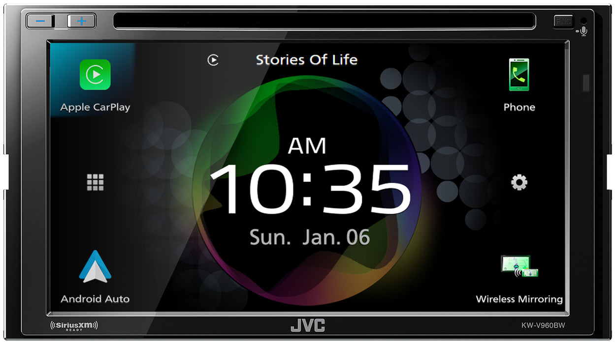 KW-V960BW JVC Hi-Res Digital Multimedia CD/DVD Receiver 6.8” Double-Din Touchscreen Head Unit with Wireless CarPlay and Wireless Android Auto, AM/FM, Bluetooth, USB, iDatalink Maestro, SiriusXM Ready, Car Radio