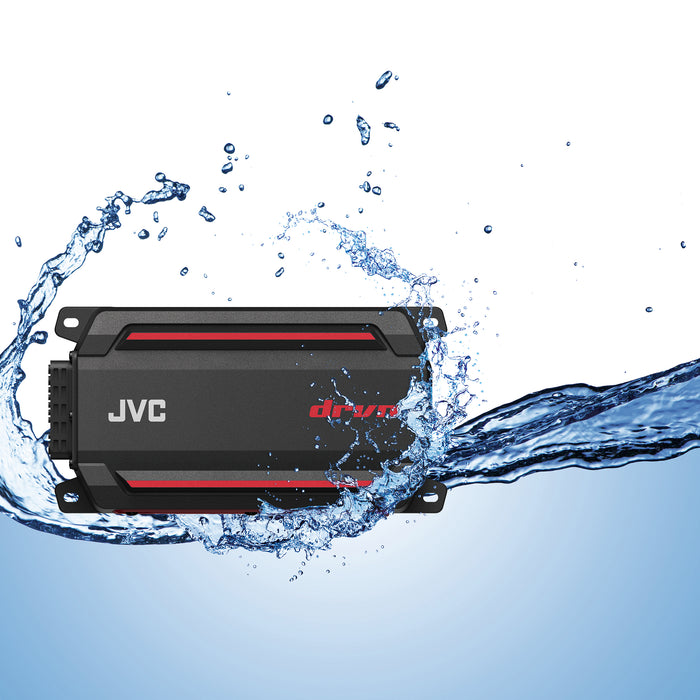 KS-DR2004D JVC 4-Channel Compact Powersports Digital Amplifier 50Wx4 at 4ohms 75Wx4 at 2ohms RMS, 600W Peak Marine, UTV & Motorsport Vehicles, Solid Corrosion-Resistant Aluminum Chassis, IP66 / IP67 Certified and Water Vibration-Proof