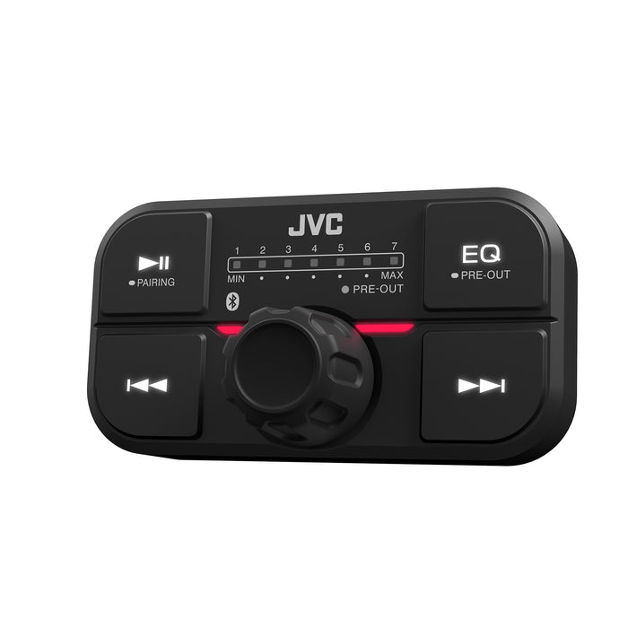 KS-DR2104DBT JVC 4-Channel Compact Powersports Amplifier with Built-in Bluetooth Streaming Controller, 50Wx4 at 4ohms 75Wx4 at 2ohms RMS 600W Peak Marine, ATV and Powersport Applications IP66 / IP67 Waterproof, Dustproof, Rust Proof and Vibration Proof