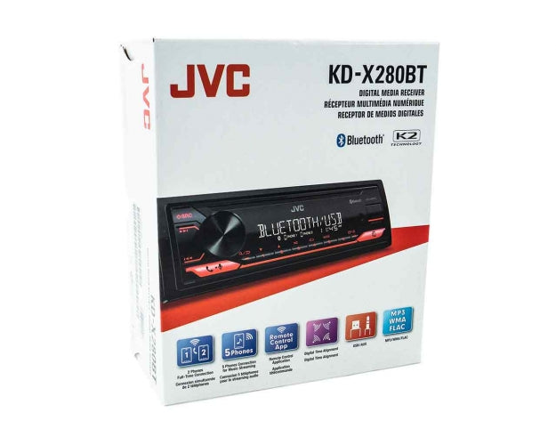 KD-X280BT JVC Bluetooth Single-Din Car Radio w/USB, AM/FM Radio, MP3 Player, High Contrast LCD Detachable Face Plate, Mechless Shallow Chassis
