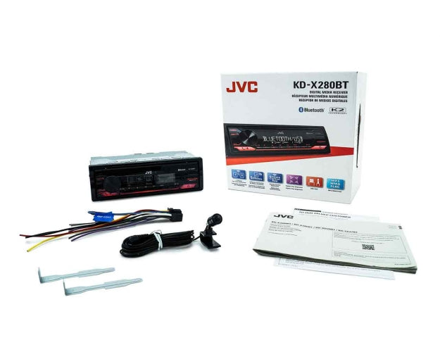 KD-X280BT JVC Bluetooth Single-Din Car Radio w/USB, AM/FM Radio, MP3 Player, High Contrast LCD Detachable Face Plate, Mechless Shallow Chassis