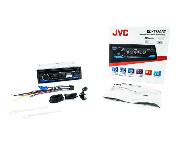 KD-T720BT JVC Single-Din CD Player Head Unit with Bluetooth, USB, AM/FM Radio, and MP3 Player, Amazon Alexa Enabled, 13-Digit LCD Dual-Line Display, Car Radio Stereo Receiver