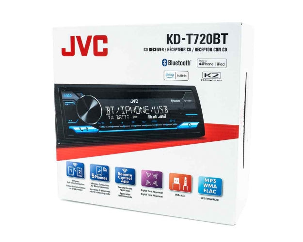 KD-T720BT JVC Single-Din CD Player Head Unit with Bluetooth, USB, AM/FM Radio, and MP3 Player, Amazon Alexa Enabled, 13-Digit LCD Dual-Line Display, Car Radio Stereo Receiver