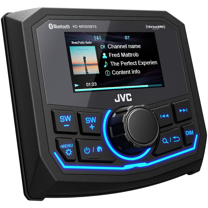 KD-MR305BTS JVC Marine Gauge Receiver Weatherproof 2.7" Inch LCD, Built in Amplifier, Bluetooth, USB Port, AM/FM/ Weather Band Tuner, SiriusXM Ready, Video Camera Input