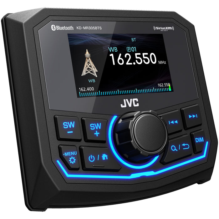 KD-MR305BTS JVC Marine Gauge Receiver Weatherproof 2.7" Inch LCD, Built in Amplifier, Bluetooth, USB Port, AM/FM/ Weather Band Tuner, SiriusXM Ready, Video Camera Input