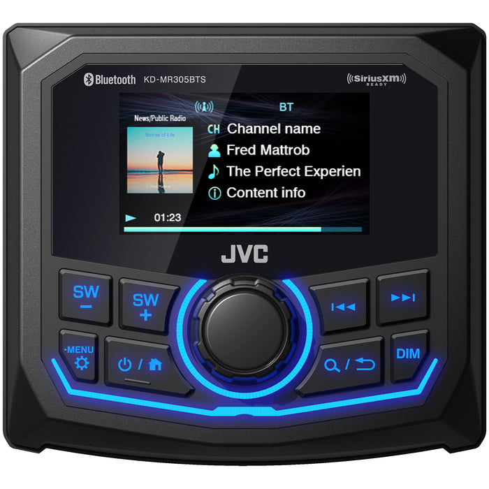 KD-MR305BTS JVC Marine Gauge Receiver Weatherproof 2.7" Inch LCD, Built in Amplifier, Bluetooth, USB Port, AM/FM/ Weather Band Tuner, SiriusXM Ready, Video Camera Input