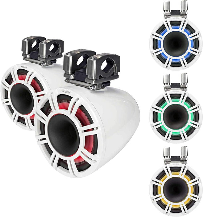 44KMTC114W KICKER KMTC11 11" White Marine Wakeboard Tower Speakers System Horn Loaded Compression Driver LED Lighted 4 Ohm (Pair) - Pro Audio Center