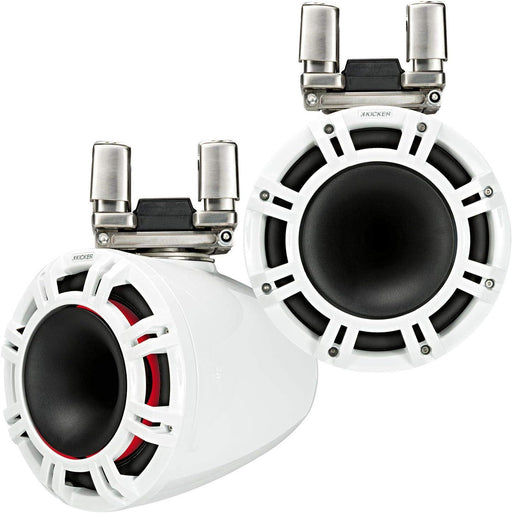 44KMTC94W KICKER KMTC9 9" White Marine Wakeboard Tower Speakers System Horn Loaded Compression Driver LED Lighted 4 Ohm (Pair) - Pro Audio Center