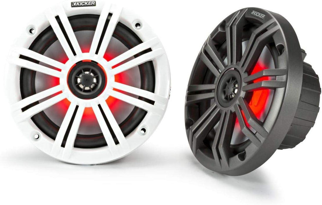 45KM654L KICKER KM Series 6.5" 6 1/2 Inch Coaxial 2 Way Marine Waterproof Speakers w/LED's 65W RMS 4 Ohm (Pair) - Pro Audio Center
