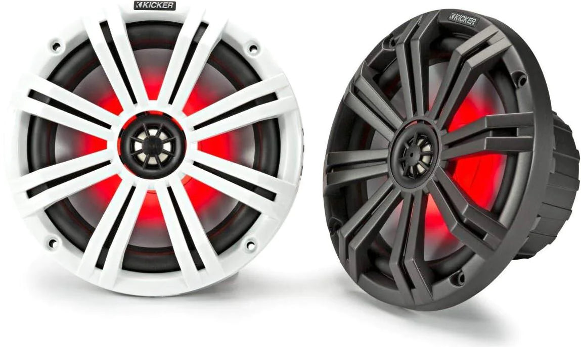 45KM84L KICKER KM Series 8" Coaxial 2 Way Marine Waterproof Speakers w/LED's KM8 150W RMS 4 Ohm (Pair)