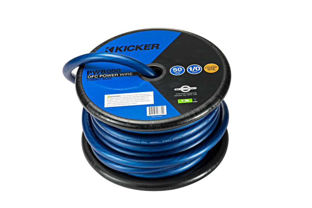46PWB050 KICKER 1/0 Gauge 50ft Power Wire Cable Spool Blue 0 AWG 1/0 GA