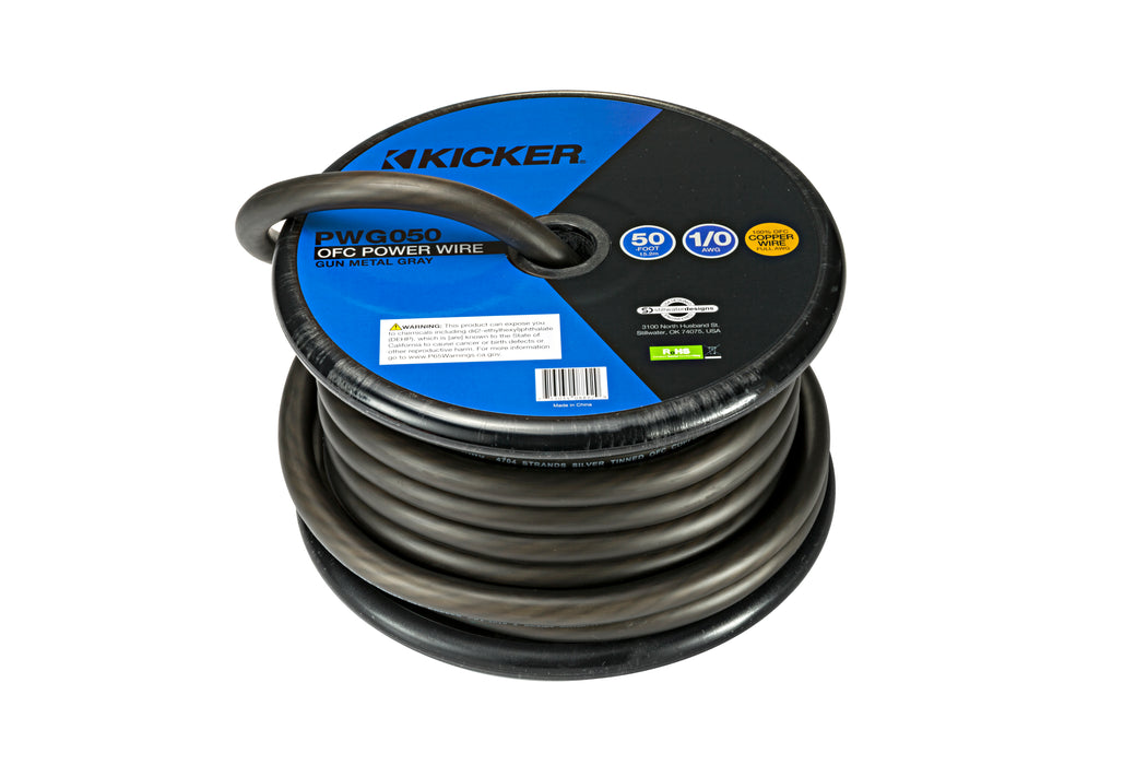 46PWG050 KICKER 1/0 Gauge 50ft Power Wire Cable Spool Gray 0 AWG 1/0 GA
