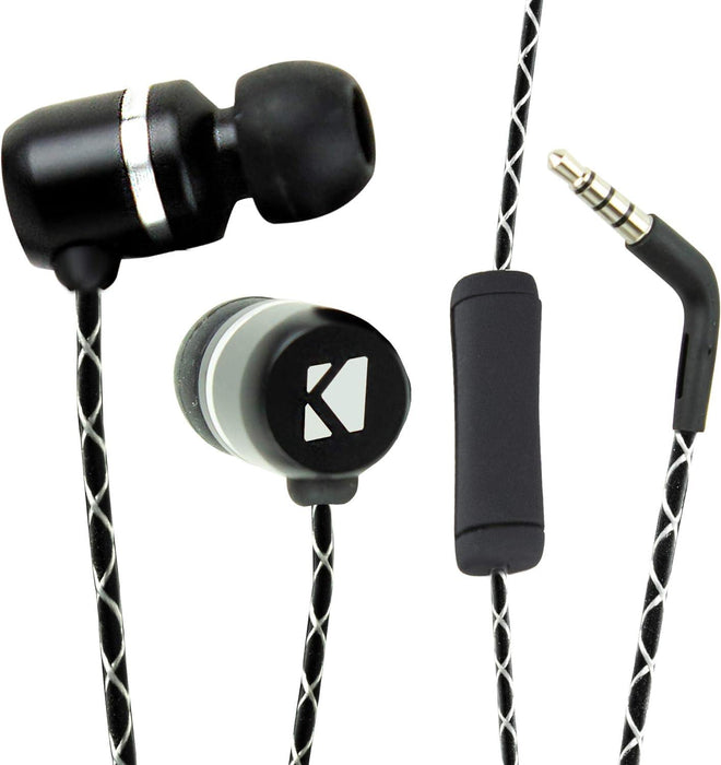 46EB94 KICKER Wired Earbuds in-Ear Noise-Isolating Earphones Silicone Ear Tips 3 Sizes in-Line Mic and Multi-Function Button - Pro Audio Center
