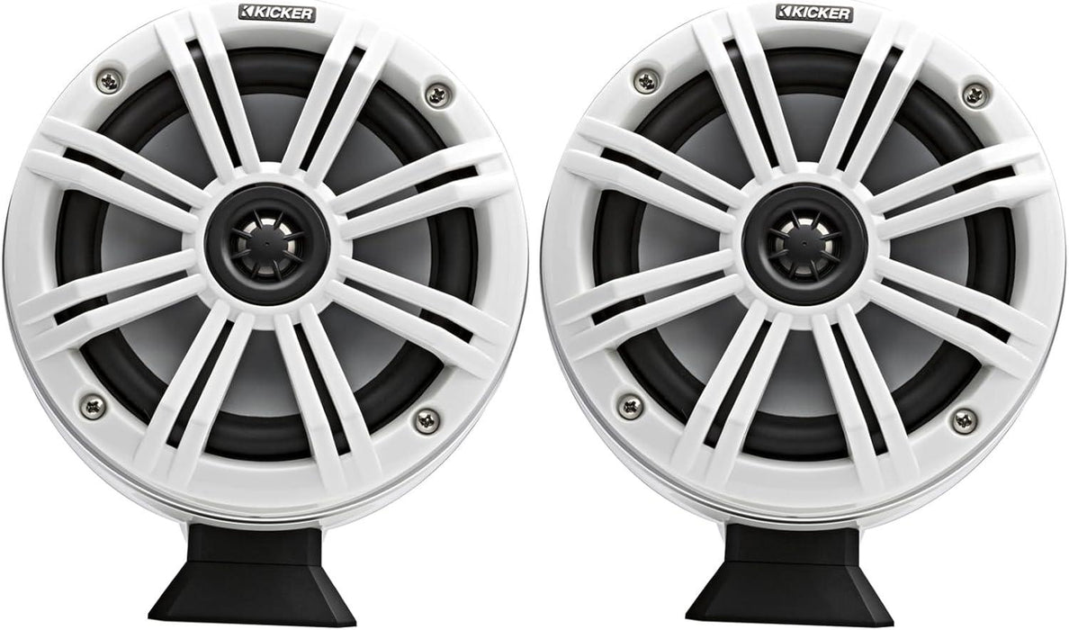 46KMFC65W KICKER KM Series 6.5" White Marine LED Lighted Coaxial Speakers+Surface Flat Mount Pods 4 Ohm (Pair) - Pro Audio Center
