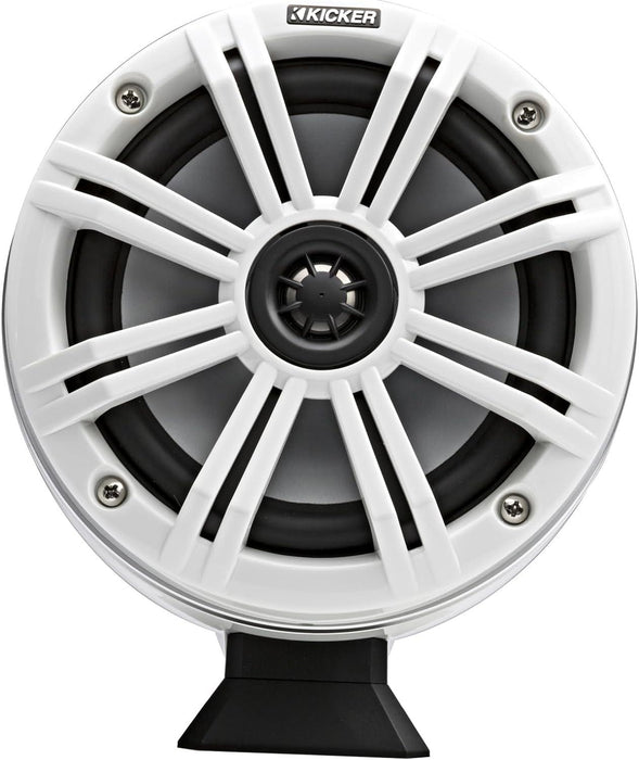 46KMFC65W KICKER KM Series 6.5" White Marine LED Lighted Coaxial Speakers+Surface Flat Mount Pods 4 Ohm (Pair) - Pro Audio Center