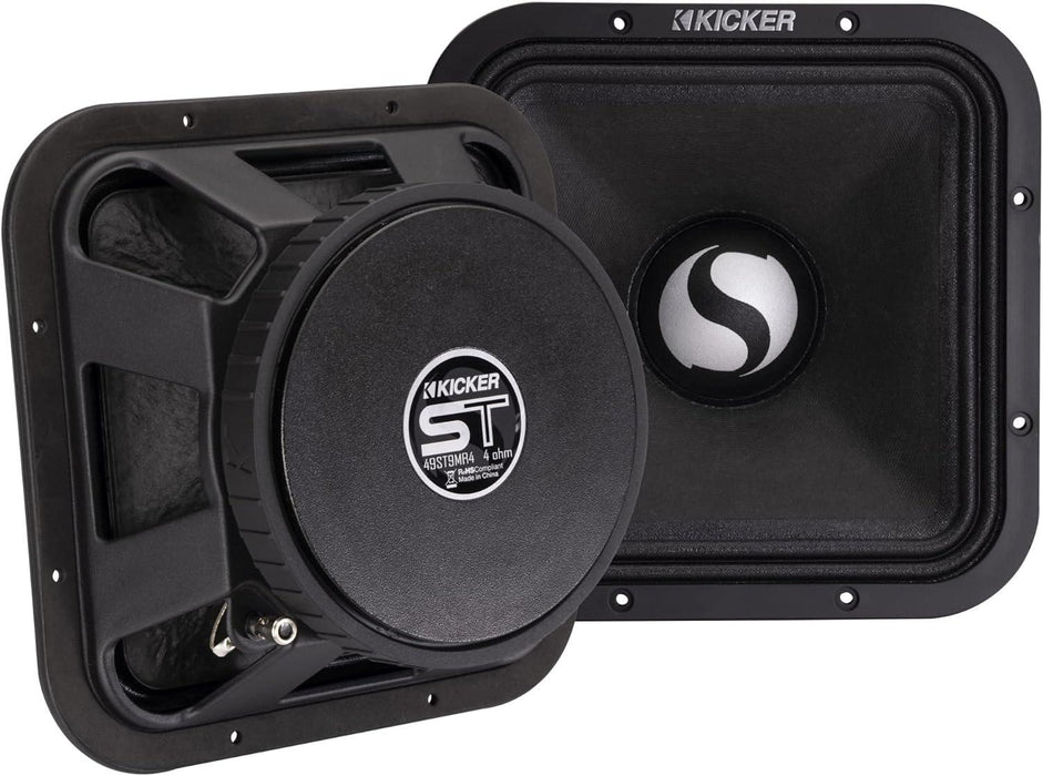 49ST9MR4 KICKER Street Series 9" Square Midrange Driver 300W RMS 600W Peak SPL Competition Grade PA Pro Sound High Output 4 Ohm (Pair) - Pro Audio Center