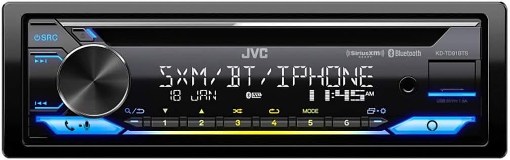 KD-TD91BTS JVC Single-Din CD Player Head Unit with Bluetooth, USB, AM/FM Radio, SiriusXM Ready, Amazon Alexa Enabled,LCD Dual-Line Display, Multi-Color Illumination, Car Radio Stereo Receiver