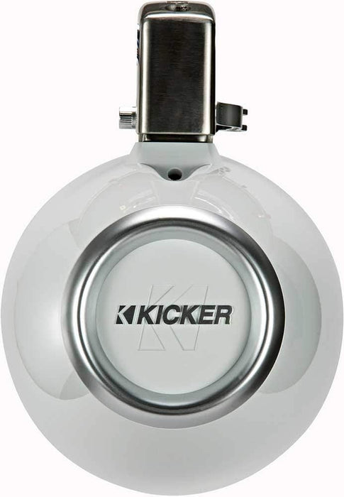 45KMTC8W KICKER KM Series 8" White Marine LED Lighted Coaxial Speakers + Wakeboard Tower Tube Clamp Mount Pods 4 Ohm (Pair)