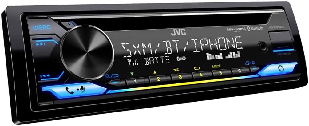 KD-TD91BTS JVC Single-Din CD Player Head Unit with Bluetooth, USB, AM/FM Radio, SiriusXM Ready, Amazon Alexa Enabled,LCD Dual-Line Display, Multi-Color Illumination, Car Radio Stereo Receiver