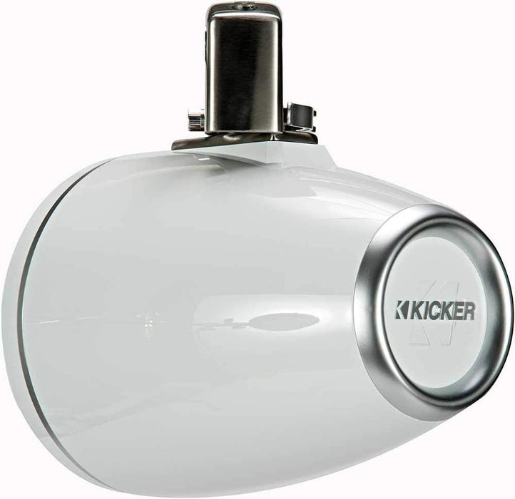 45KMTC8W KICKER KM Series 8" White Marine LED Lighted Coaxial Speakers + Wakeboard Tower Tube Clamp Mount Pods 4 Ohm (Pair)