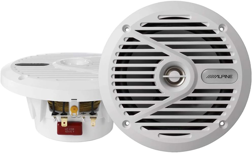 SPS-M601W Alpine 6.5" 6 1/2 Inch Coaxial 2-Way Marine Waterproof Speakers 35W RMS 4 Ohm (Pair)(White Grilles)