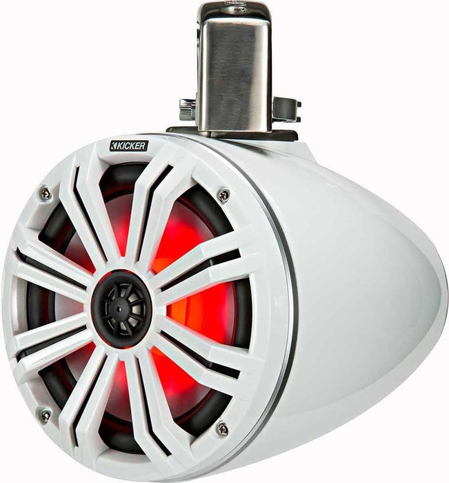 45KMTC8W KICKER KM Series 8" White Marine LED Lighted Coaxial Speakers + Wakeboard Tower Tube Clamp Mount Pods 4 Ohm (Pair)