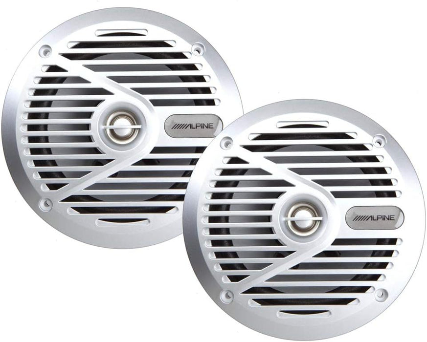 SPS-M601 Alpine 6.5" 6 1/2 Inch Coaxial 2-Way Marine Waterproof Speakers 35W RMS 4 Ohm (Pair)(Silver Grilles)