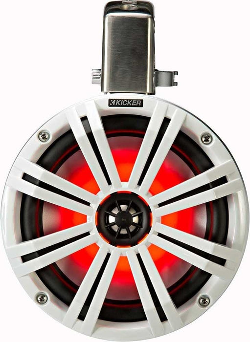 45KMTC8W KICKER KM Series 8" White Marine LED Lighted Coaxial Speakers + Wakeboard Tower Tube Clamp Mount Pods 4 Ohm (Pair)