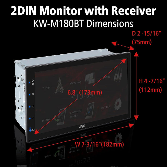KW-M180BT JVC Digital Multimedia Receiver 6.75” Double-Din Touchscreen Shallow Chassis Head Unit with AM/FM, Bluetooth, USB Port, Fast Bootup Car Radio