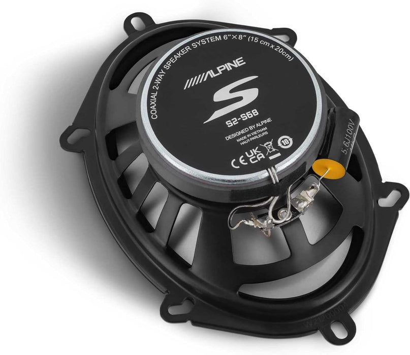 S2-S68 Alpine S-Series 6x8" inch 2-Way Speakers 75W RMS 4 Ohm Car Audio (Pair)