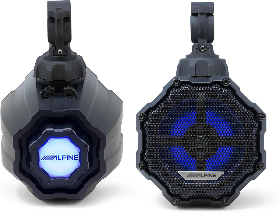 SPV-65RGB-CAN Alpine 6.5" Marine RGB LED Lighted Coaxial Speakers+ Black Tube Mounted Pods 4 Ohm (Pair) (IP66 Rated)