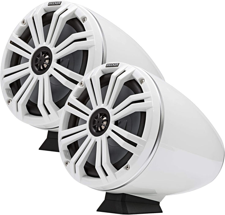 46KMFC8W KICKER KM Series 8" White Marine LED Lighted Coaxial Speakers+Surface Flat Mount Pods 4 Ohm (Pair)