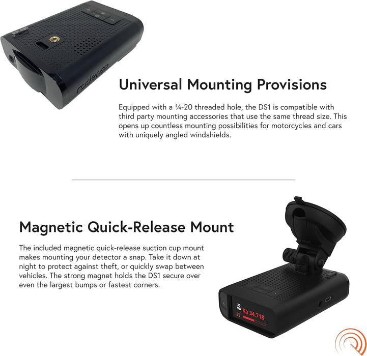DS1 Radenso Extreme Range Radar Detector - Magnet Mount, Bluetooth App, Multi Color OLED Display, Less False Alerts, Auto GPS Lockouts