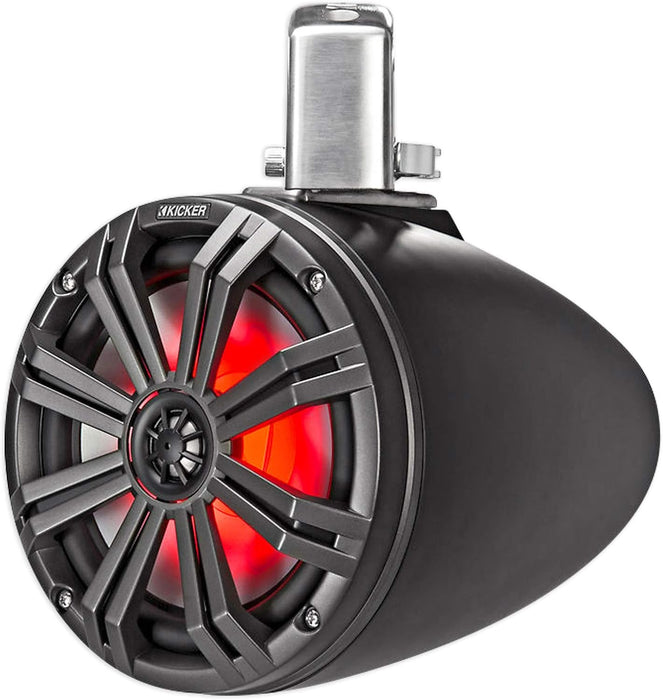 45KMTC8 KICKER KM Series 8" Black Marine LED Lighted Coaxial Speakers + Wakeboard Tower Tube Clamp Mount Pods 4 Ohm (Pair)