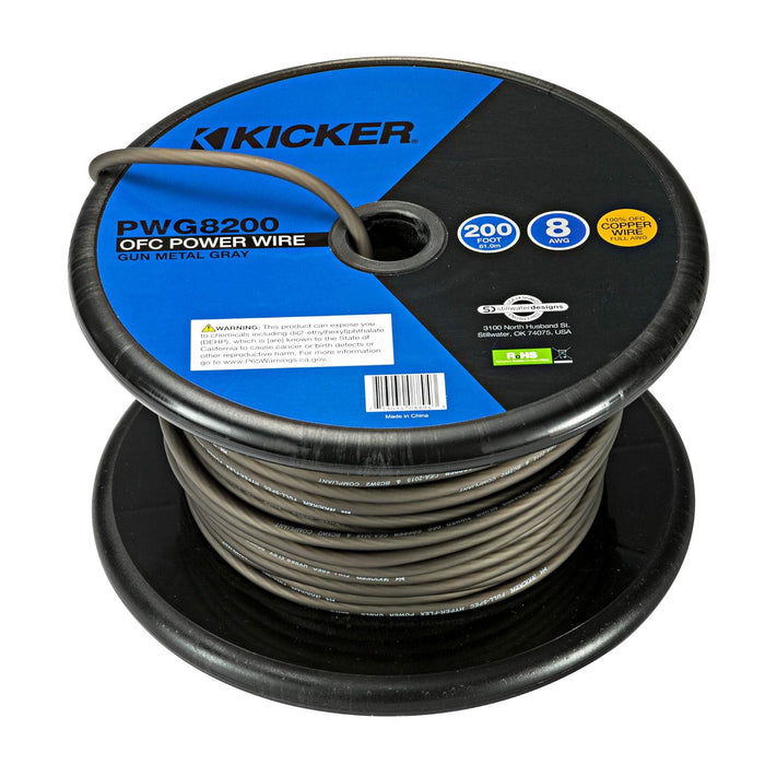46PWG8200 KICKER 8 Gauge 200ft Power Wire Cable Spool Gray 8 AWG 8 GA