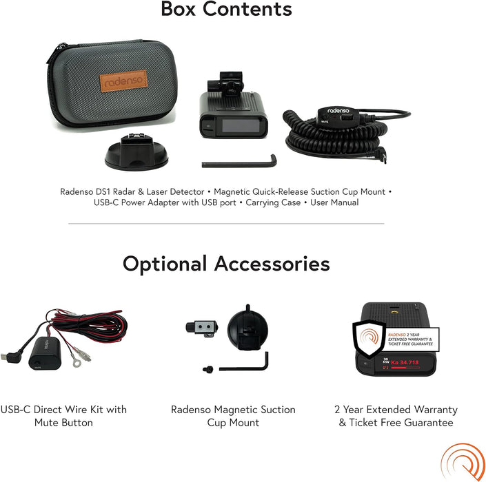 DS1 Radenso Extreme Range Radar Detector - Magnet Mount, Bluetooth App, Multi Color OLED Display, Less False Alerts, Auto GPS Lockouts