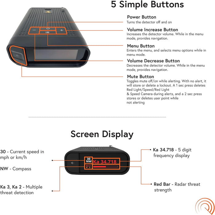 DS1 Radenso Extreme Range Radar Detector - Magnet Mount, Bluetooth App, Multi Color OLED Display, Less False Alerts, Auto GPS Lockouts