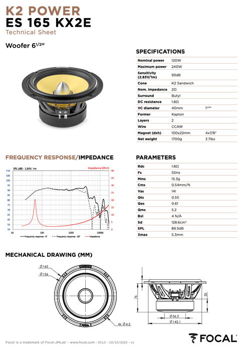 ES 165 KX2E Focal K2 Power Evo 6.5" 2-Way Component Speakers Kit w FRAK Tweeters 120W RMS Elite Car Audio 2 Ohm (Pair)