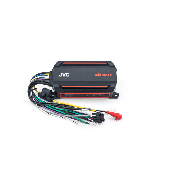 KS-DR2104DBT JVC 4-Channel Compact Powersports Amplifier with Built-in Bluetooth Streaming Controller, 50Wx4 at 4ohms 75Wx4 at 2ohms RMS 600W Peak Marine, ATV and Powersport Applications IP66 / IP67 Waterproof, Dustproof, Rust Proof and Vibration Proof