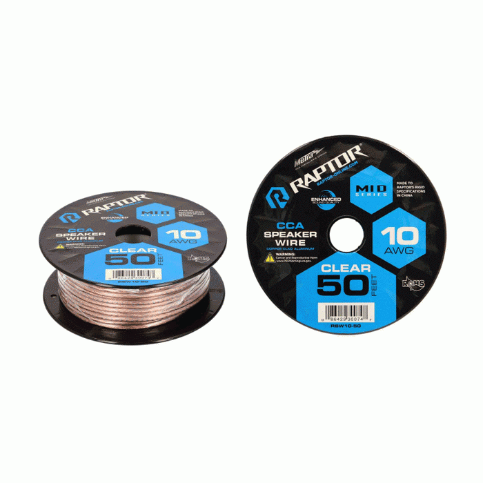 RSW10-50 METRA 10 Gauge CCA Speaker Wire CLEAR 50FT
