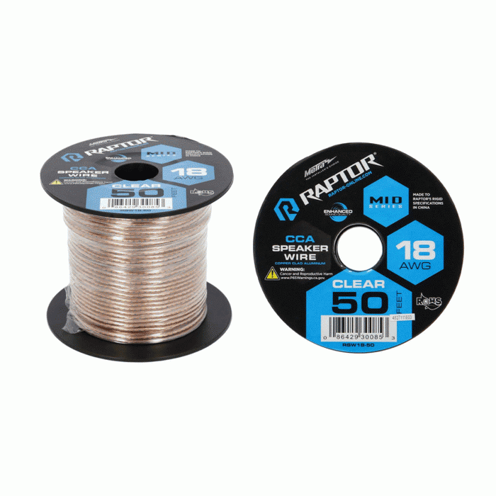 RSW18-50 METRA 18 Gauge CCA Speaker Wire CLEAR 50FT