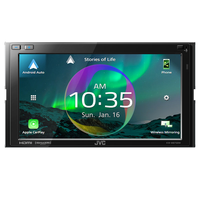 KW-M875BW JVC Hi-Res Audio Digital Multimedia Receiver 6.8” Double-Din Touchscreen Head Unit with Wireless CarPlay and Wireless Android Auto, HDMI, AM/FM, Bluetooth, USB Type C Port, iDatalink Maestro, SiriusXM Ready, Car Radio