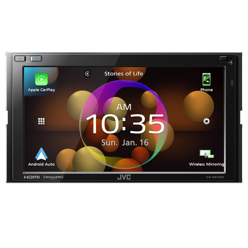 KW-M875BW JVC Hi-Res Audio Digital Multimedia Receiver 6.8” Double-Din Touchscreen Head Unit with Wireless CarPlay and Wireless Android Auto, HDMI, AM/FM, Bluetooth, USB Type C Port, iDatalink Maestro, SiriusXM Ready, Car Radio
