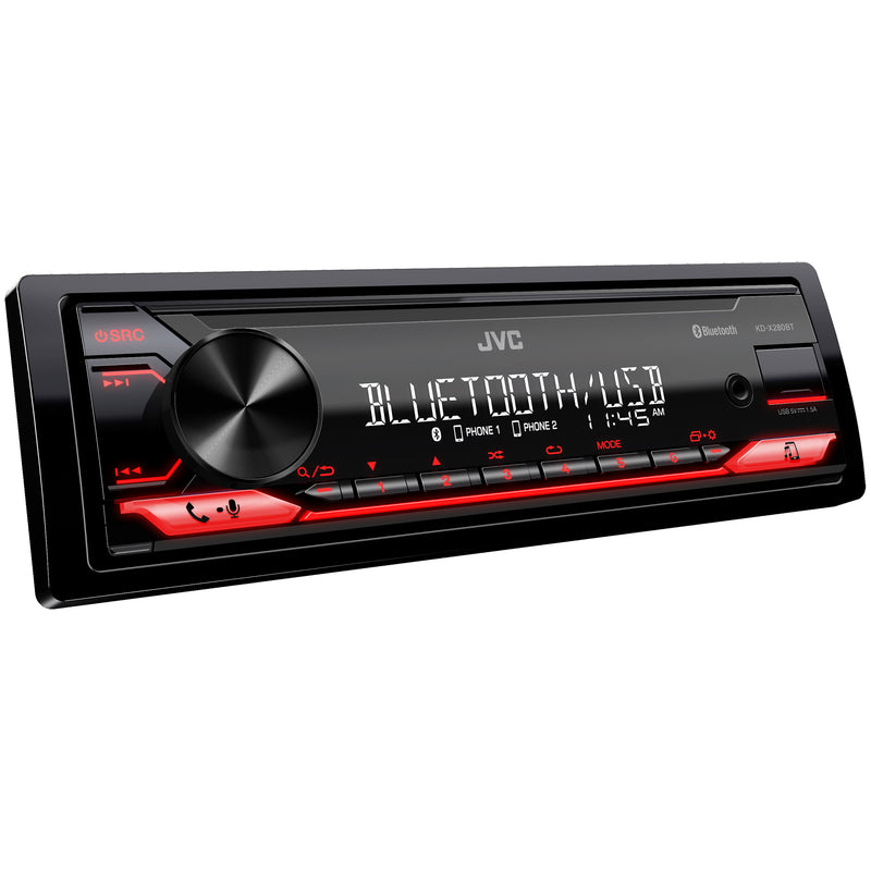 KD-X280BT JVC Bluetooth Single-Din Car Radio w/USB, AM/FM Radio, MP3 Player, High Contrast LCD Detachable Face Plate, Mechless Shallow Chassis