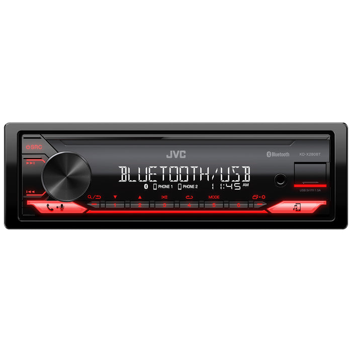 KD-X280BT JVC Bluetooth Single-Din Car Radio w/USB, AM/FM Radio, MP3 Player, High Contrast LCD Detachable Face Plate, Mechless Shallow Chassis