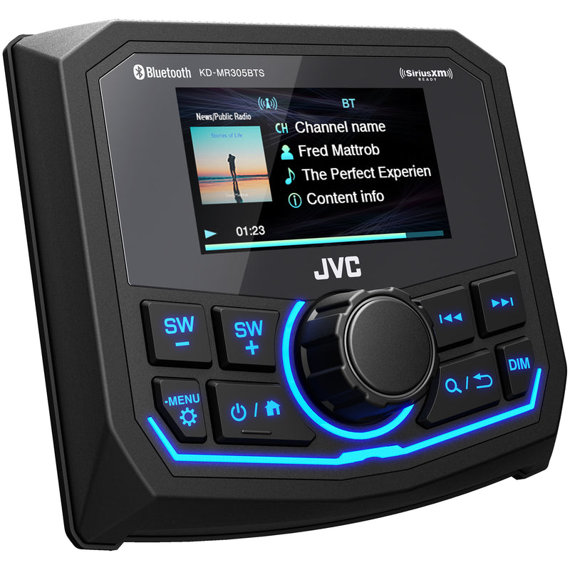 KD-MR305BTS JVC Marine Gauge Receiver Weatherproof 2.7" Inch LCD, Built in Amplifier, Bluetooth, USB Port, AM/FM/ Weather Band Tuner, SiriusXM Ready, Video Camera Input