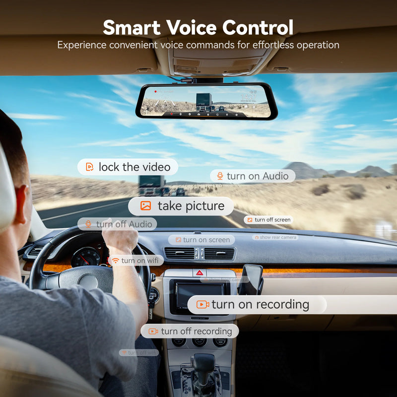 G850Pro Wolfbox 4K 12" Rear View Mirror Dash Cam Touch Screen ADAS Smart Mirror 5.8GHz WiFi 64GB SD Card with Voice Control
