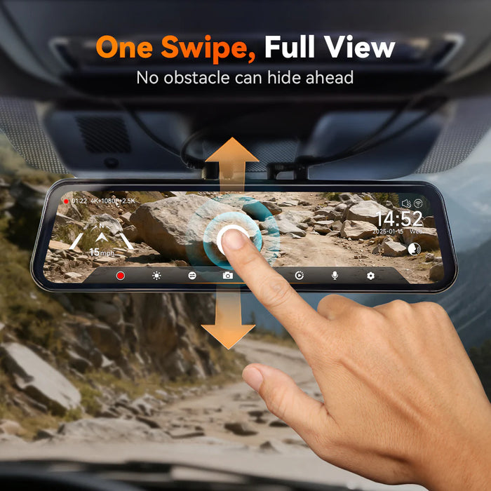 G900TriPro Bumper Wolfbox 4K Sony Starvis2 12" Rear View Mirror Dash Cam Touch Screen Smart Mirror 5.8GHz WiFi 256GB SD Card with Voice Control