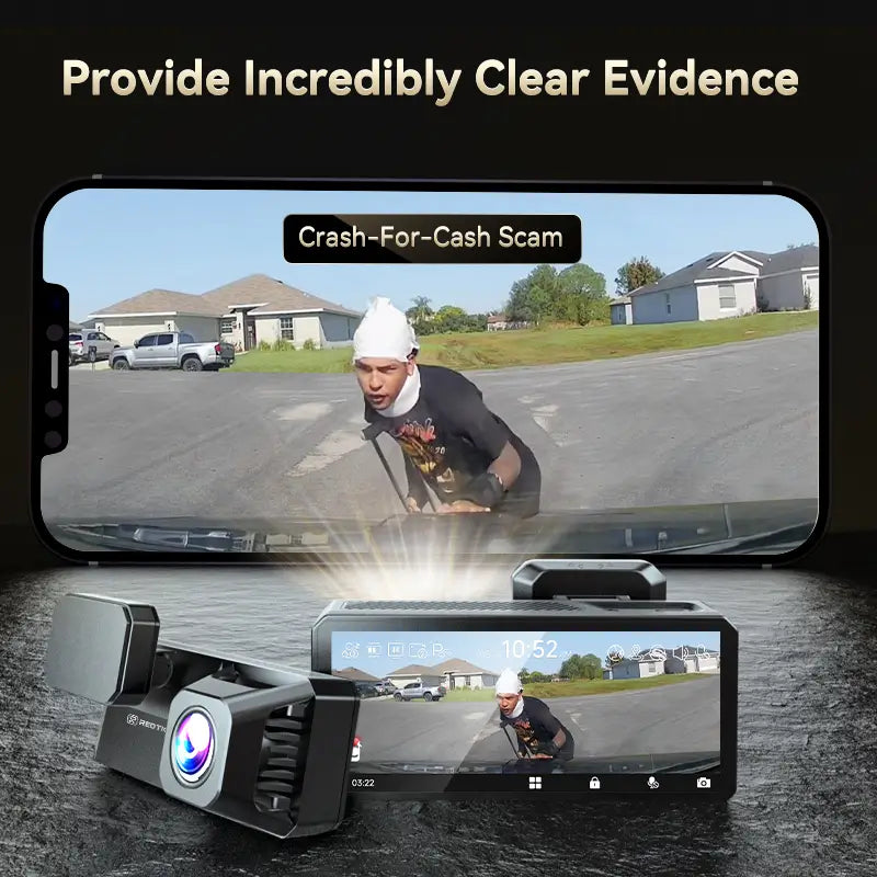 F77 Redtiger Touchscreen 4K Front + 4K Rear Sony Starvis2 Dual Dash Cam Kit App & 5.8GHz WiFi Voice Control DVR and Parking Monitoring Camera, 128 GB eMMC Storage