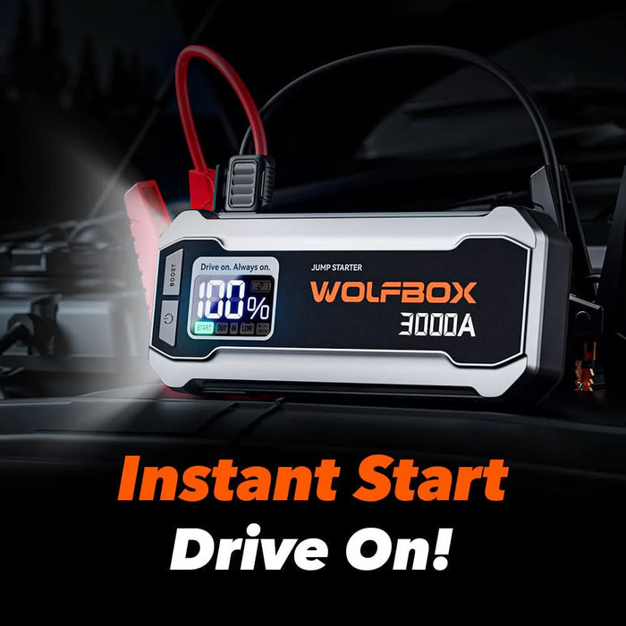 MegaVolt16 Wolfbox Cordless Portable 12 Volt Car Battery Jumper 3000A LED Display LED Flashlight Jump Box Pack